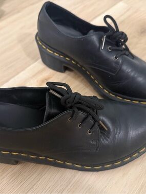 Dr. Martens Black Lace-Up Platform Oxfords with Yellow Stitching